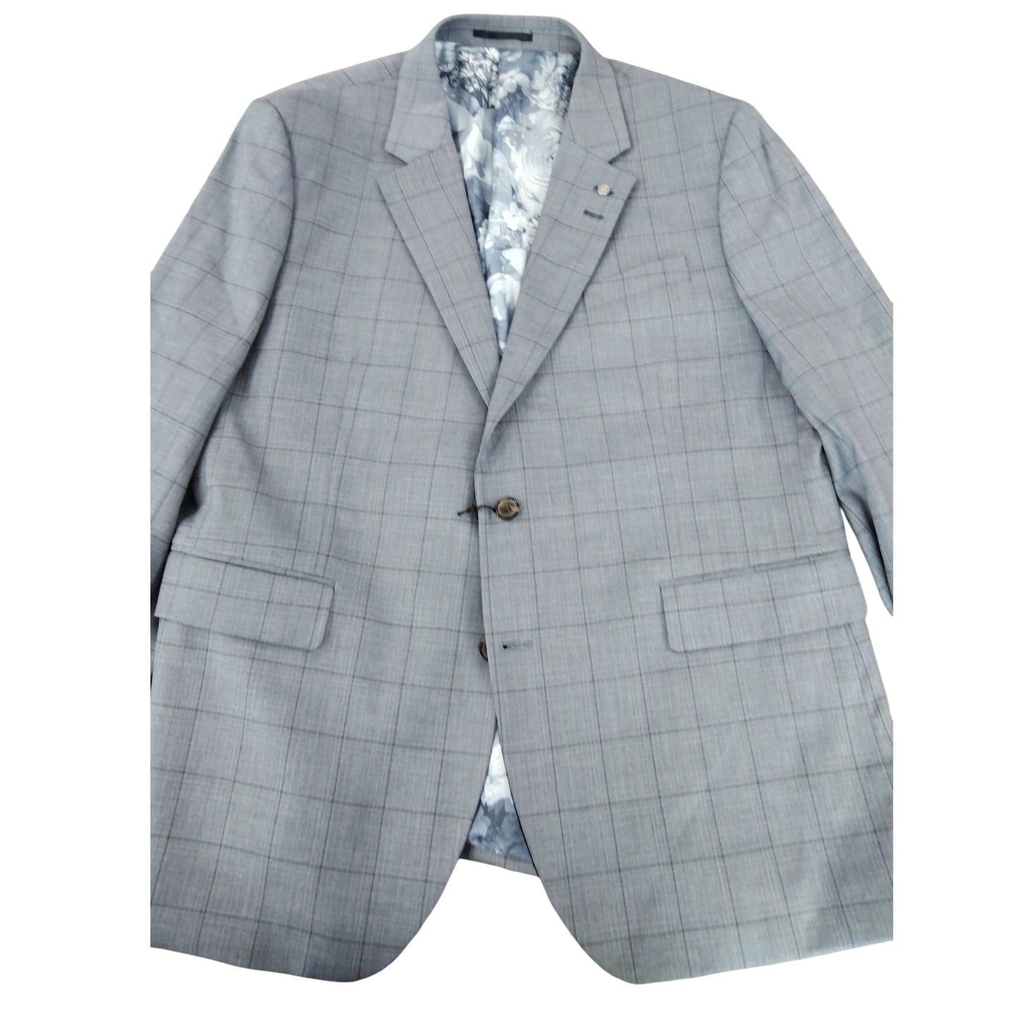 River Island Studios Men's Check Blazer UK48R Slim Fit Grey Formal Jacket