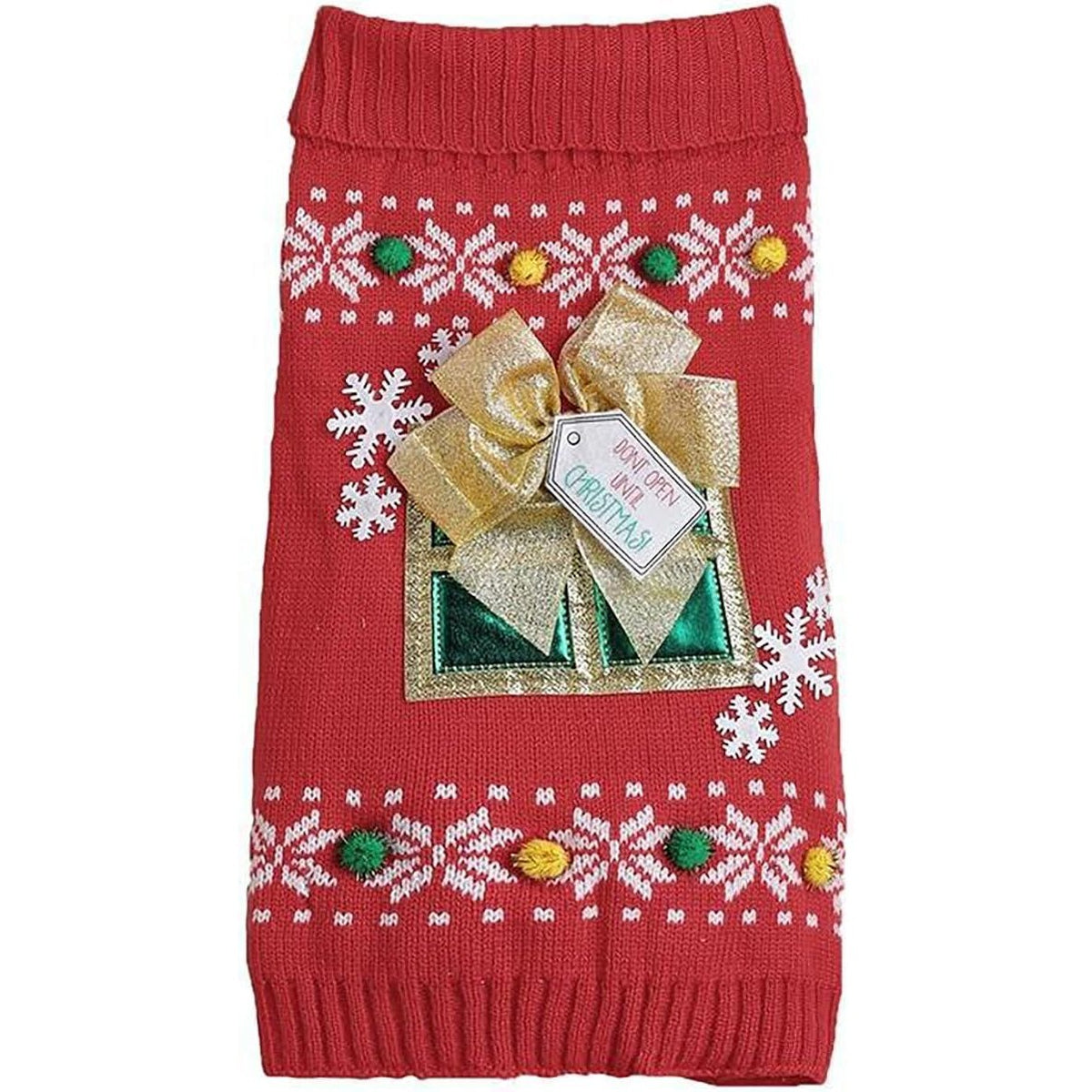 Festive Christmas Dog Sweater Red With Present Detail