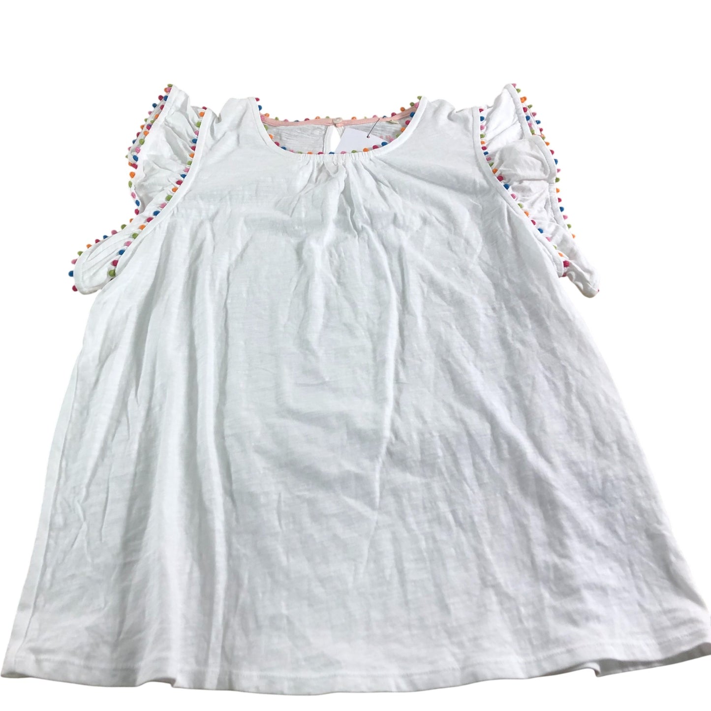 Boden Women's White Top Cotton Ruffle Sleeve Floral Trim Casual Shirt UK12