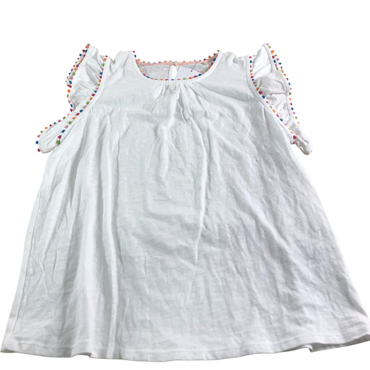 Boden Women's White Top Cotton Ruffle Sleeve Floral Trim Casual Shirt UK12