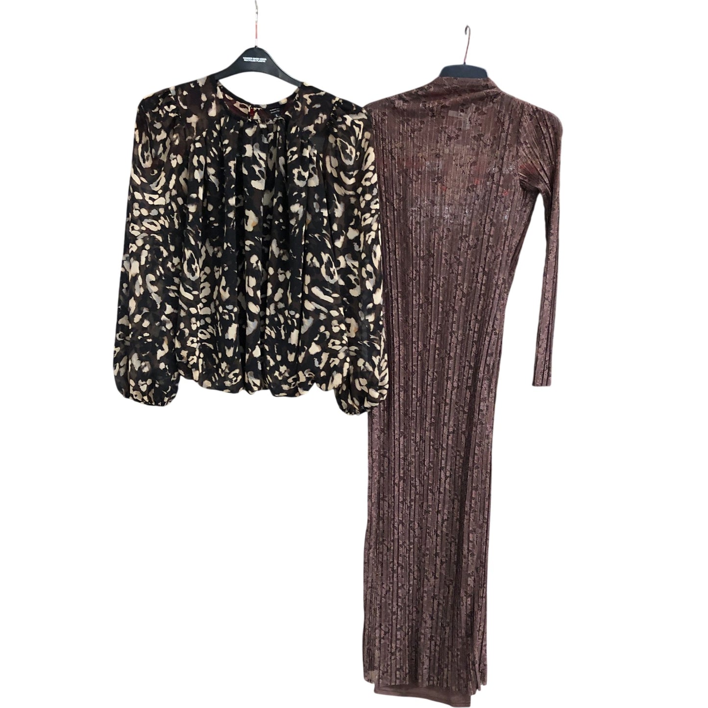 River Island Chocolate Body Con Dress & Leopard Print Blouse Size 8