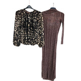 River Island Chocolate Body Con Dress & Leopard Print Blouse Size 8