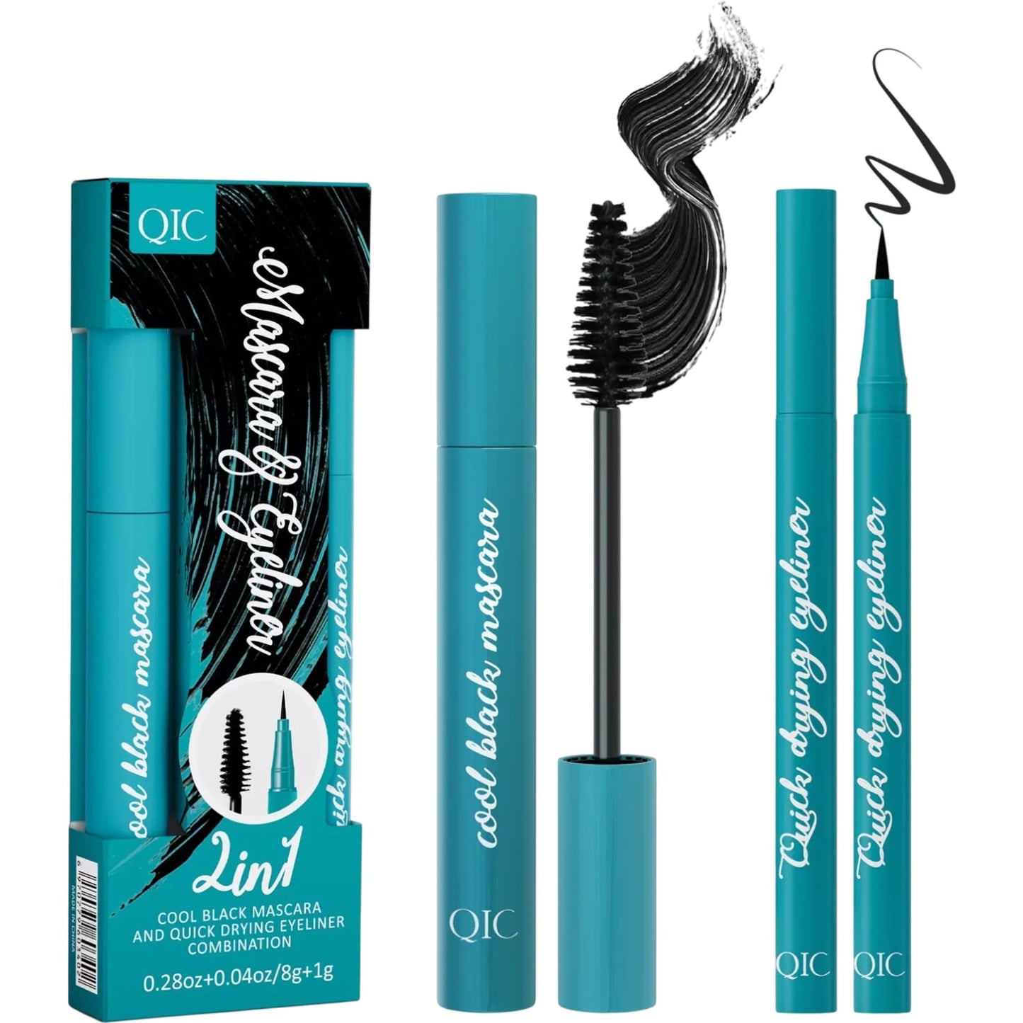 QIC 2 In 1 Cool Black Mascara And Quick Drying Eyeliner Combination