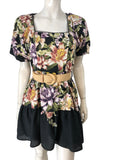 River Island Floral Print Dress UK16 Women's Flared Short Sleeve Belted