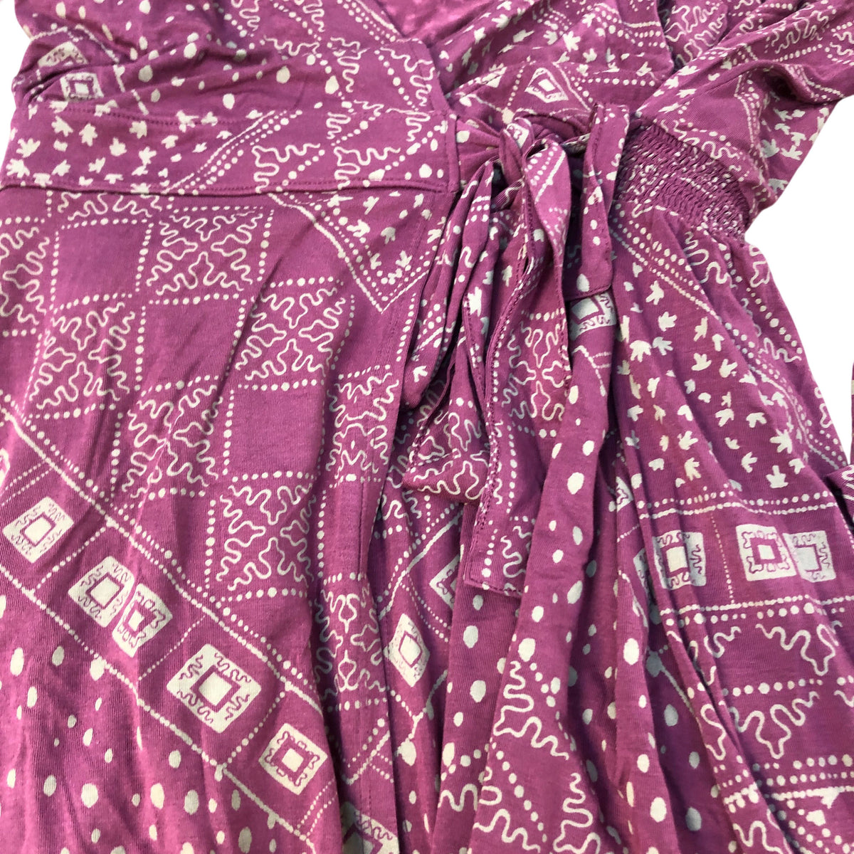 Wrap Maxi Dress UK6 Women's Burgundy Geometric Print Design Long Sleeve