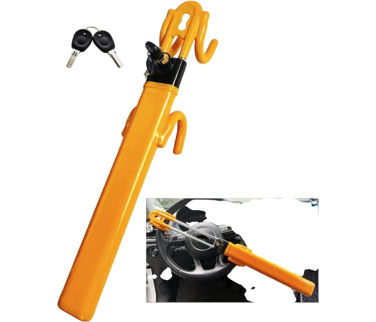 Security Steering Wheel Lock Adjustable Car Anti Theft Device Heavy Duty Orange