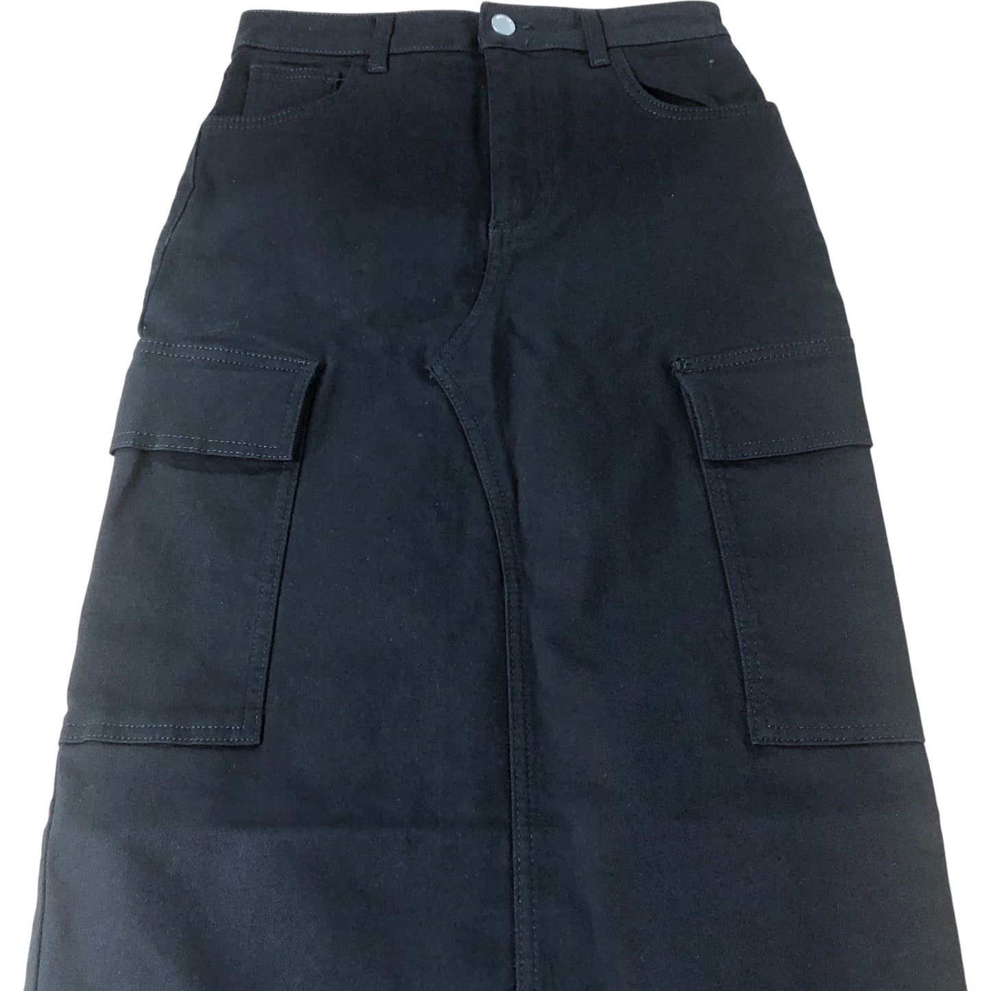 Black Cargo Midi Skirt Women's Cotton Blend Casual Chic UK8
