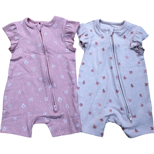 Baby Playsuit Duo Set 100% Cotton Pink Floral Designs 3-6 Months