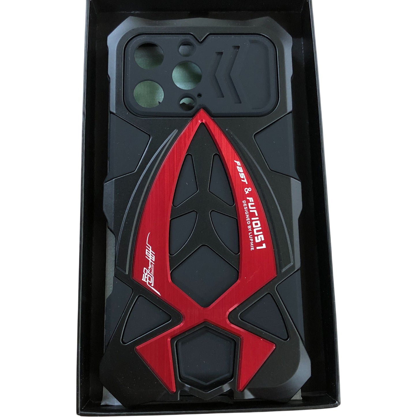 LUPHIE Metal Rosdster Phone Case For iPhone 16 Pro Max Black Red Fast & Furious