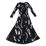 Stylish Long Sleeve Black And Beige Pattern Maxi Dress UK XS Women's Fashion