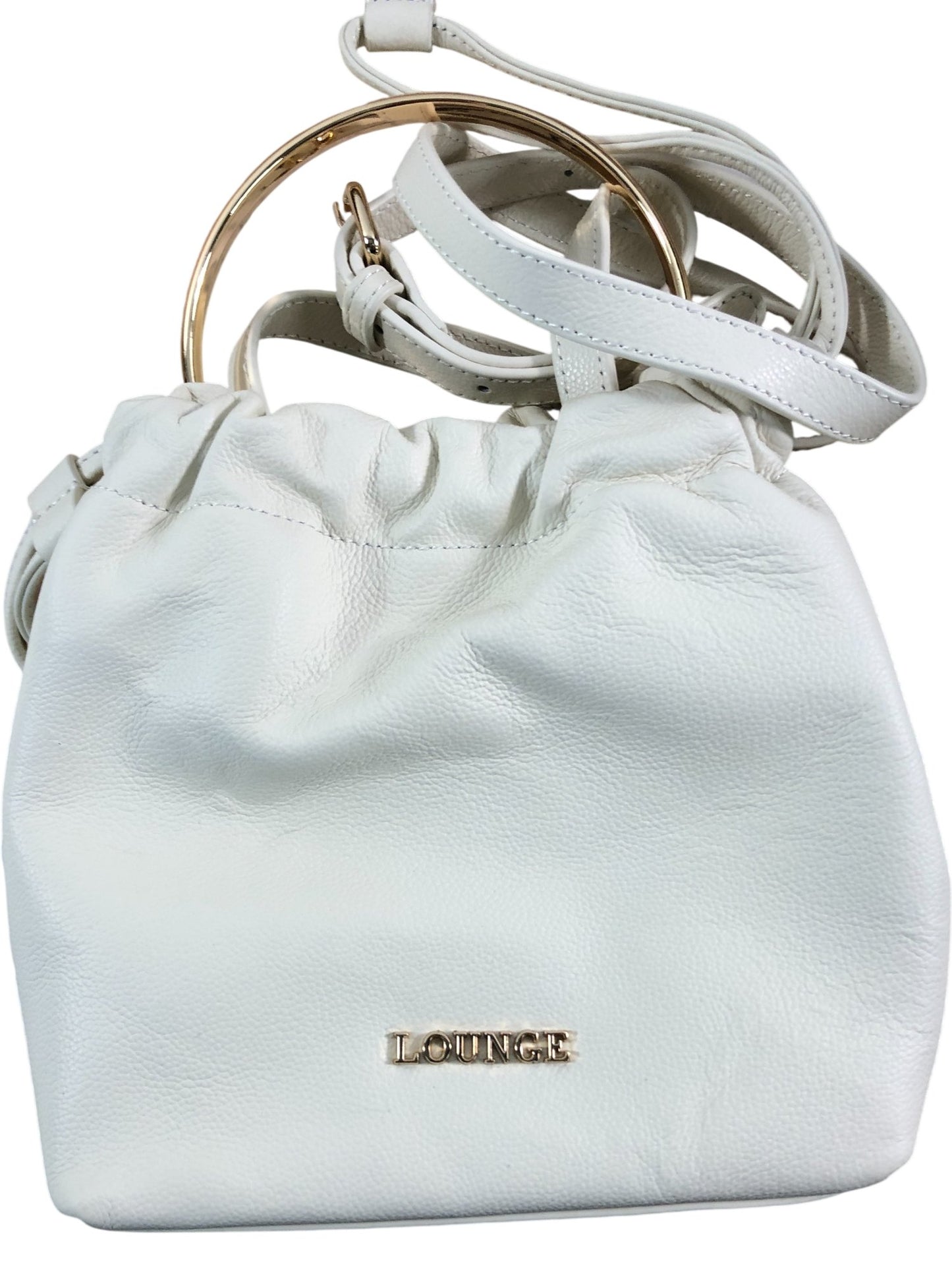 Lounge White Leather Drawstring Shoulder Bag Women's Designer Style Chic