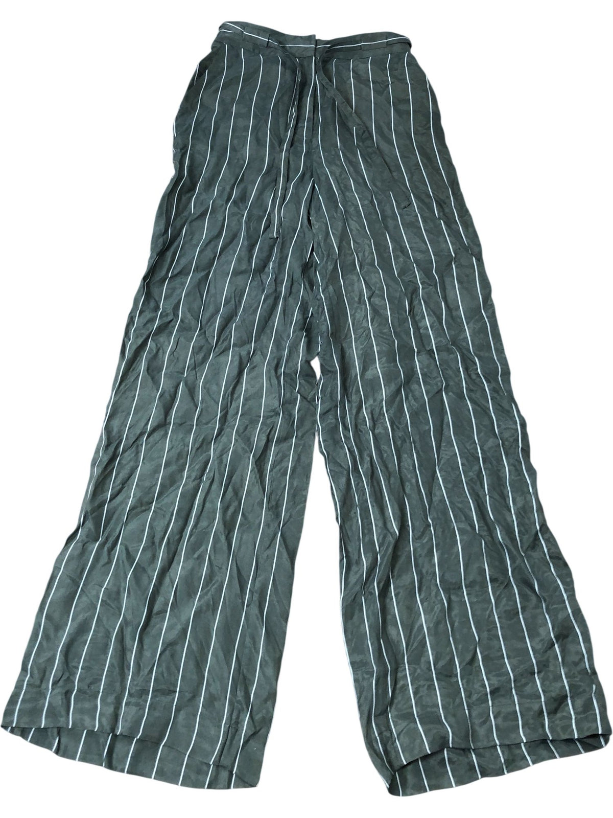 Striped Trousers XS Long Women's Pleated Lightweight Green Fabric