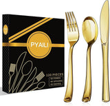 PYAILI 120 Piece Gold Cutlery Set 40 Forks 40 Spoons  Heavy Duty Reusa