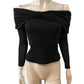 River Island Black Off Shoulder Top UK8 Women's Knotted Long Sleeve Blouse