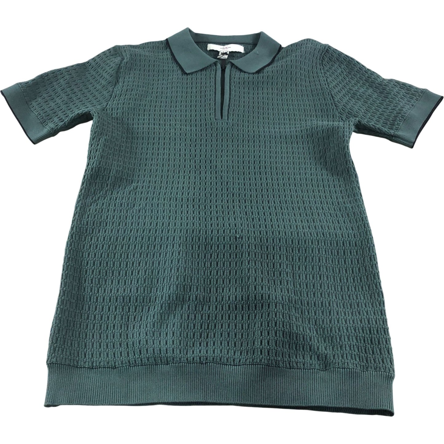 River Island Mens Polo Shirt S Short Sleeve Zip Up Green Textured
