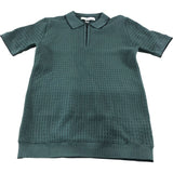 River Island Mens Polo Shirt S Short Sleeve Zip Up Green Textured