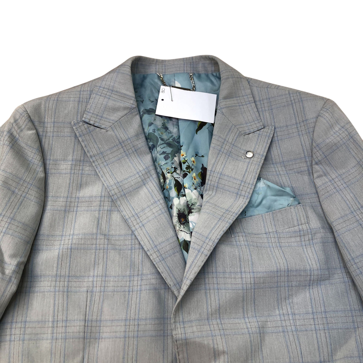 River Island Studios Light Grey Checked Blazer UK40R Men's Casual Smart Jacket