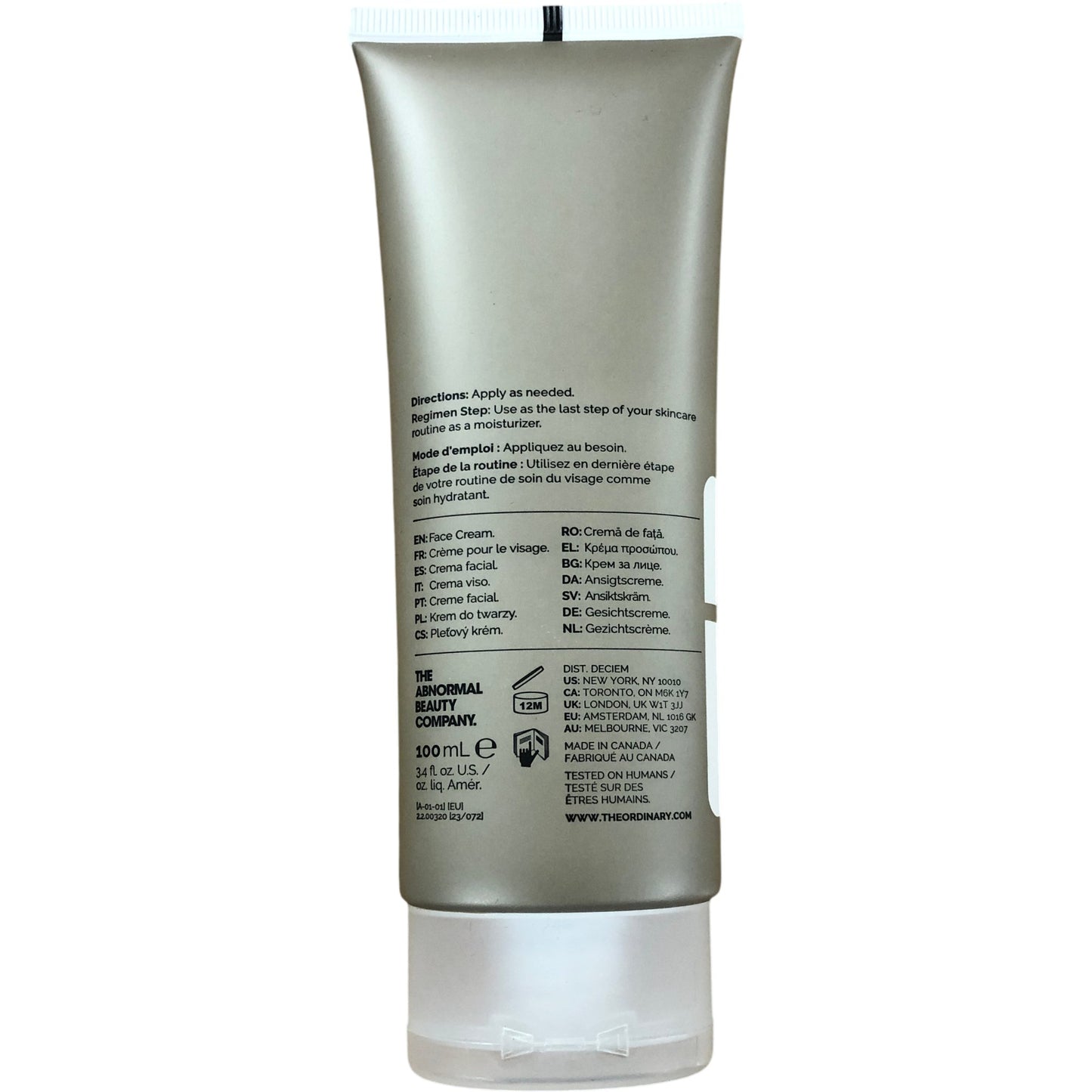 The Ordinary Natural Moisturizing Factors HA Face Cream 100ml Skincare Hydration