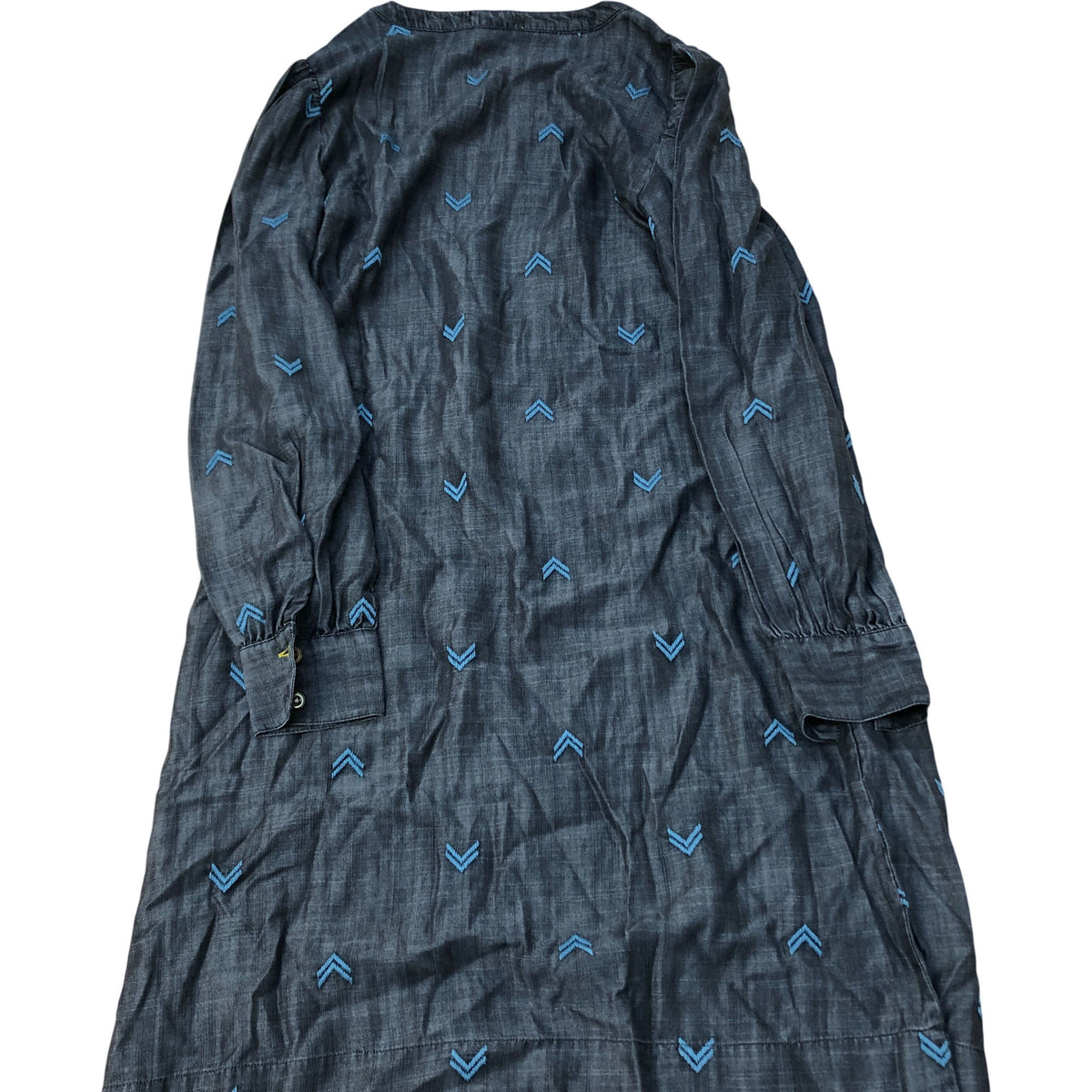 Lyocell Embroidered Dress Women's Long Sleeve Navy Blue