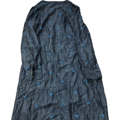 Lyocell Embroidered Dress Women's Long Sleeve Navy Blue