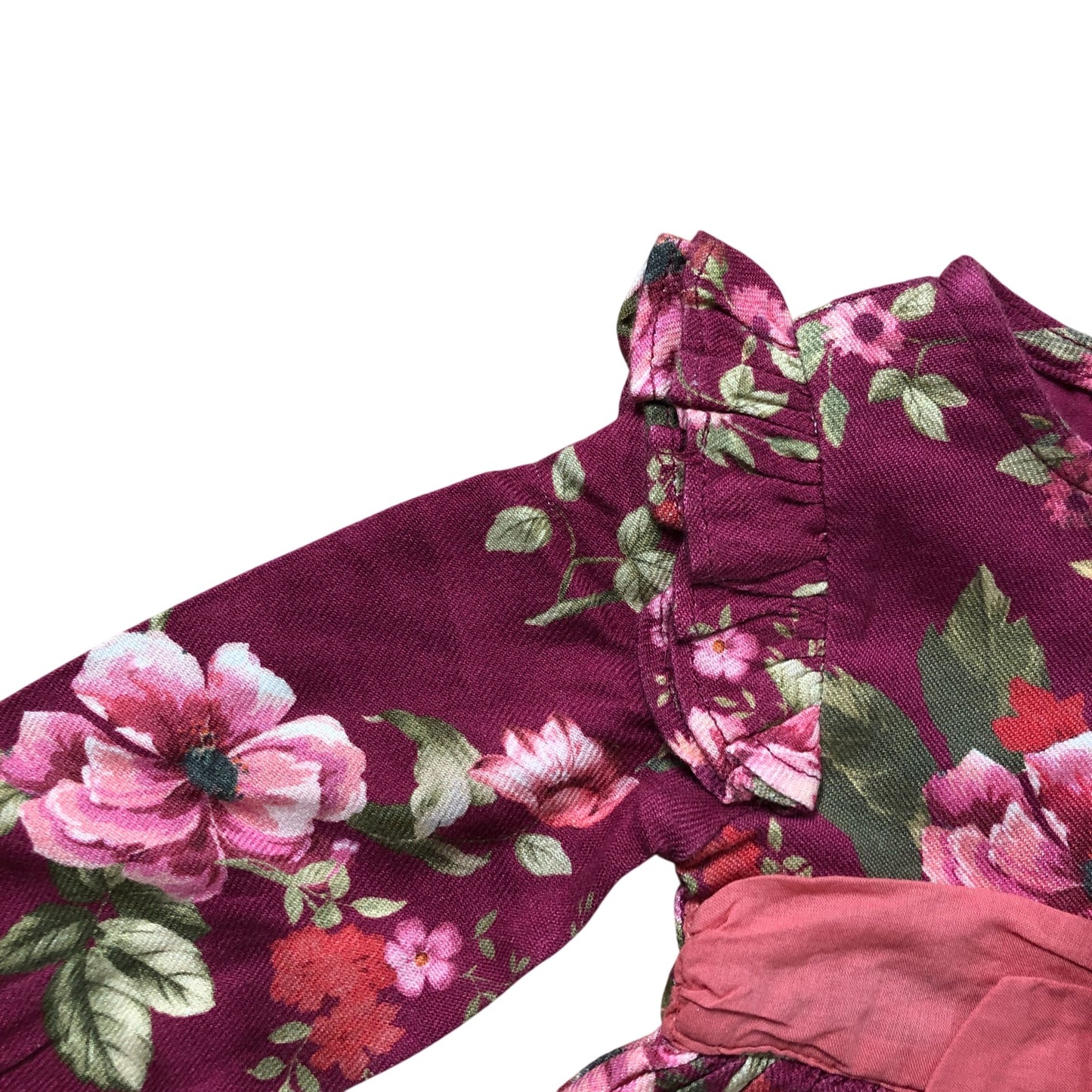 Floral Dress 3-6 Months Baby Girl Long Sleeve Pink Bow Detail