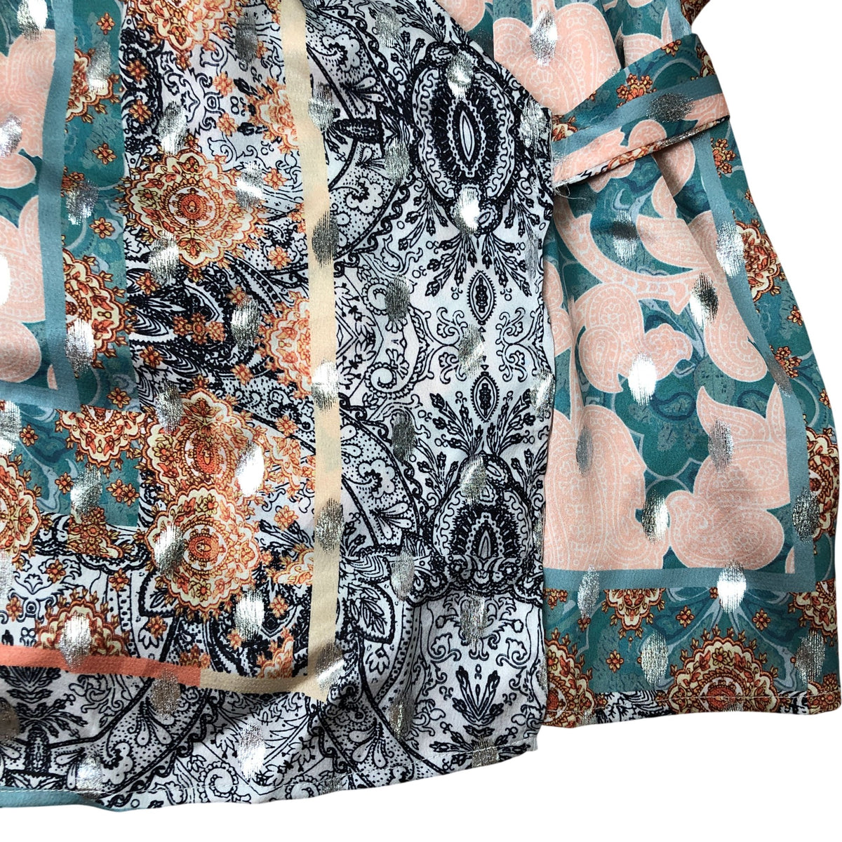 Boho Print Short Sleeve Wrap Top Size 24 Women's Green