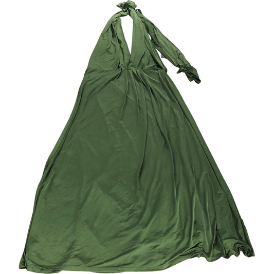 Green Maxi Dress UK16 Women's Long Sleeve V Neck Elegant Style