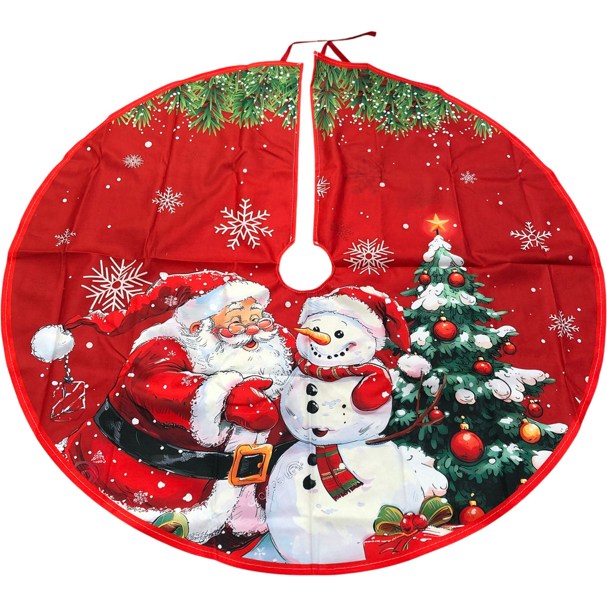 Christmas Tree Skirt Multi Colour Santa & Snowman Design