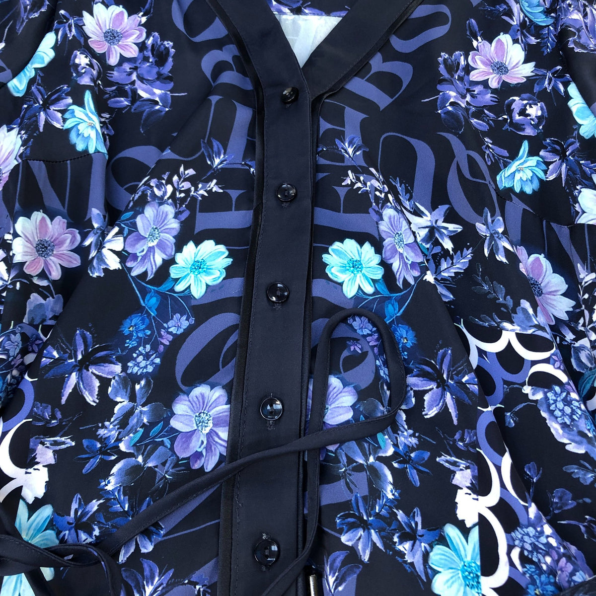River Island Women's Floral Print Long Sleeve Dress Size 8 Navy Blue Ruffle Hem