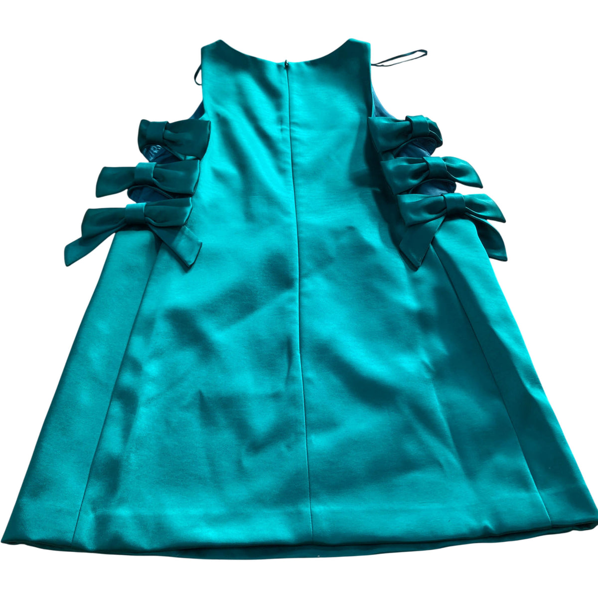 River Island Sleeveless Dress Women's Green Satin Bow Detail Elegant