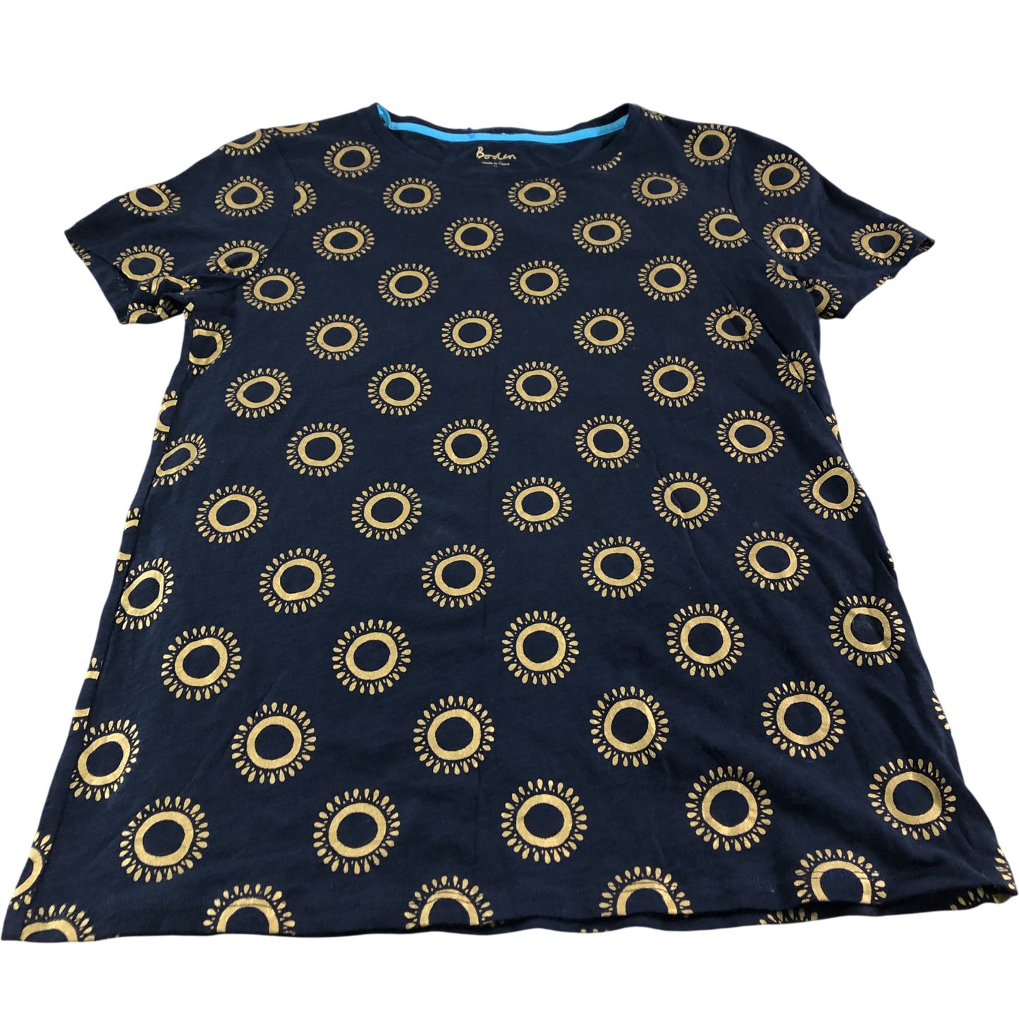 Boden Women's Cotton T-Shirt Navy Blue Patterned Short Sleeve Top UK12