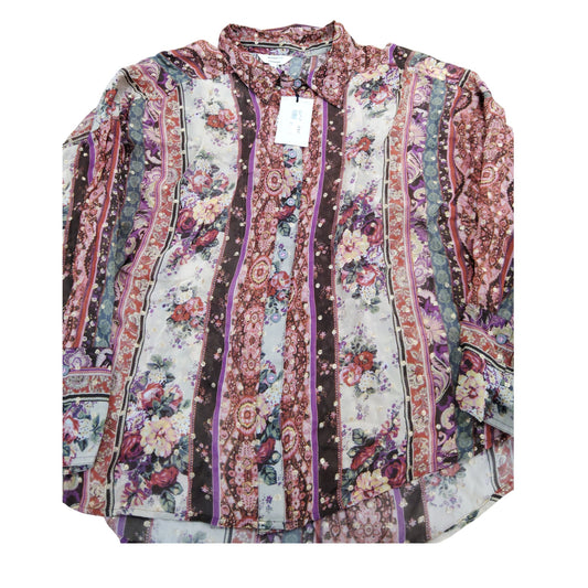 River Island Relaxed Shirt UK18 Women's Floral Pattern Long Sleeve Brown