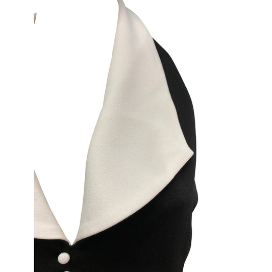 River Island Women's Black White Colour Block Sleeveless Top Size M Halter Neck