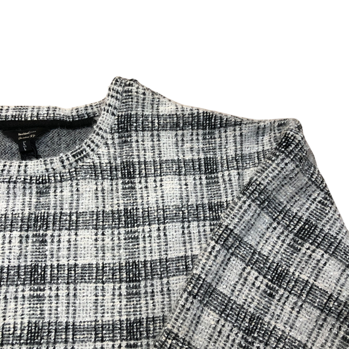 River Island Long Sleeve Checked Sweater Black & White