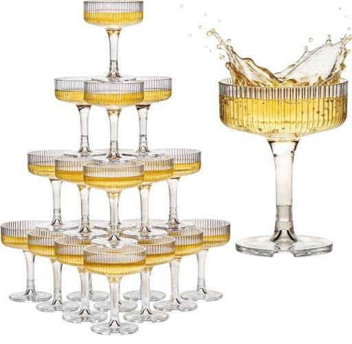 KSESTOR Champagne Tower Glasses Set of 20 Clear Plastic Coupe Glasses