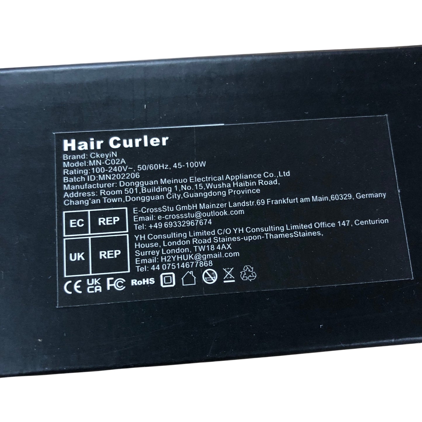 CkeyiN MN-C20A Hair Curler 100V to 240V 45 to 100W Black Professional Styling