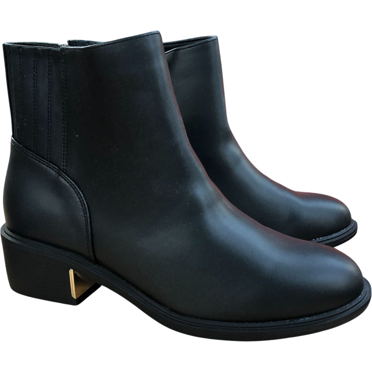 Wide Fit Ankle Boots Black Gold Heel Size 6