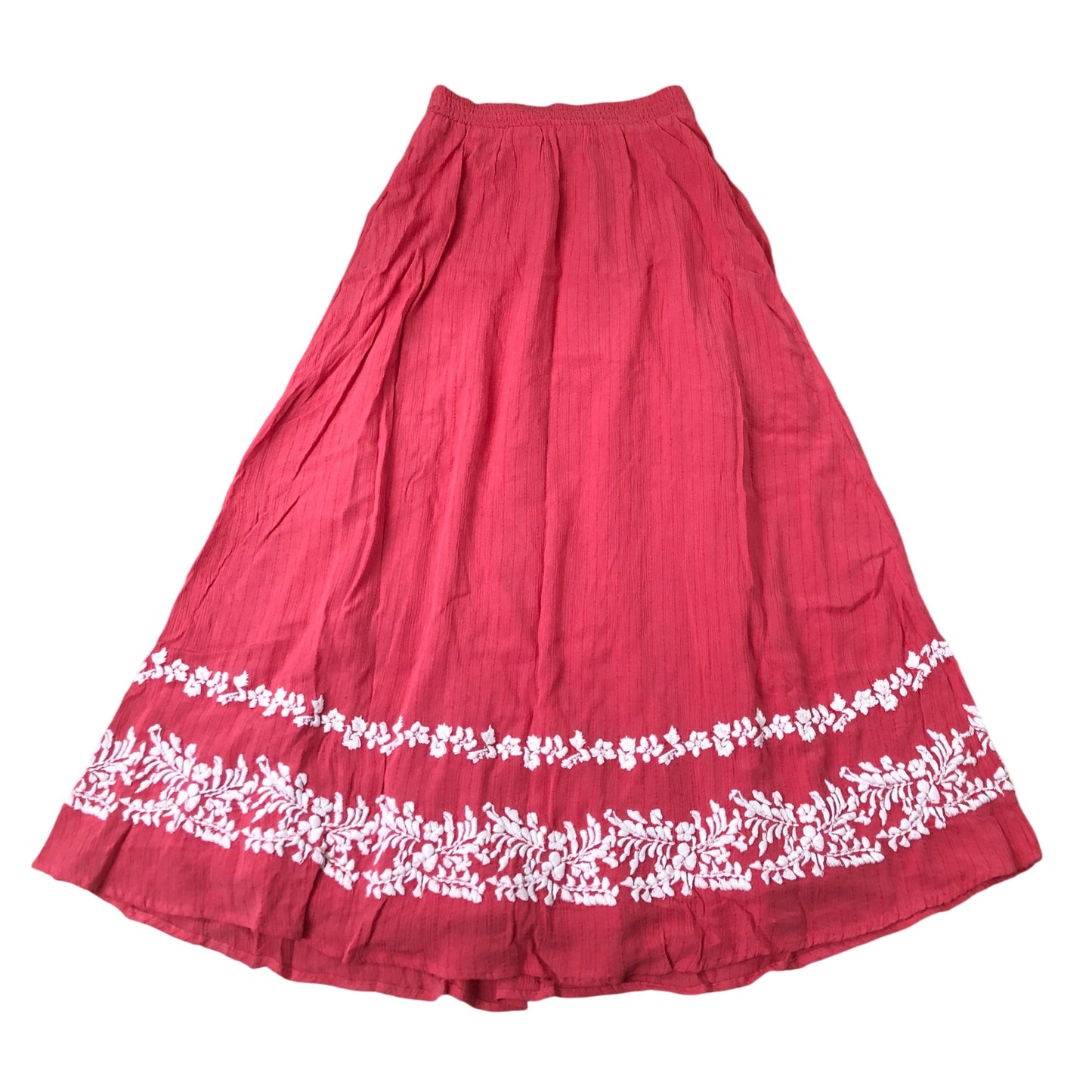 Long Maxi Skirt Women's Embroidered Pink Viscose Flowy Summer M