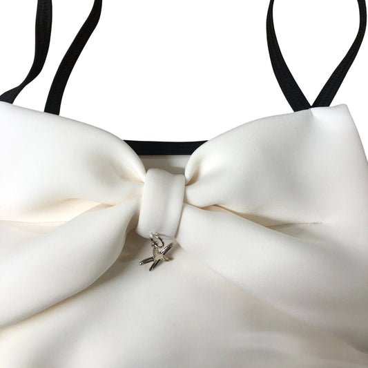 River Island Girls Bow Top Age 7-8 Years Cropped Cream Black Trim