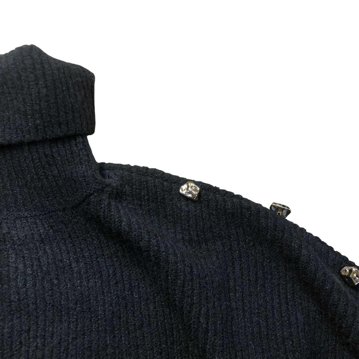 Black Wool Blend Roll Neck Knit Poncho One Size