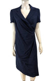 Formal Ladies Dress Navy Blue Short Sleeve Wrap Design UK Size 16 Smart Casual