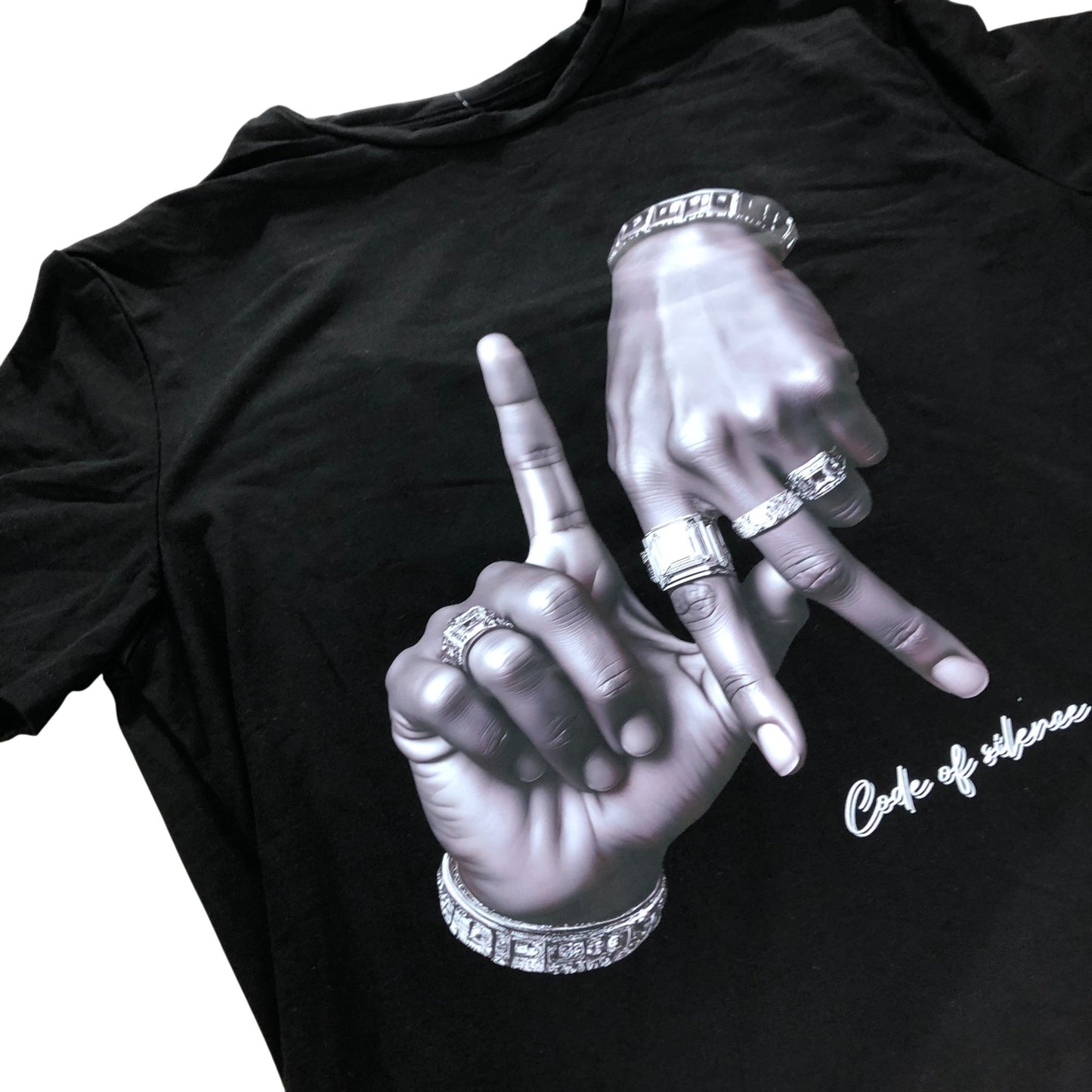Manfinity Black Graphic T-Shirt Code Of Silence Men's Short Sleeve XXL