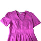 Women's Pink Linen Midi Dress Short Sleeve V Neck UK12