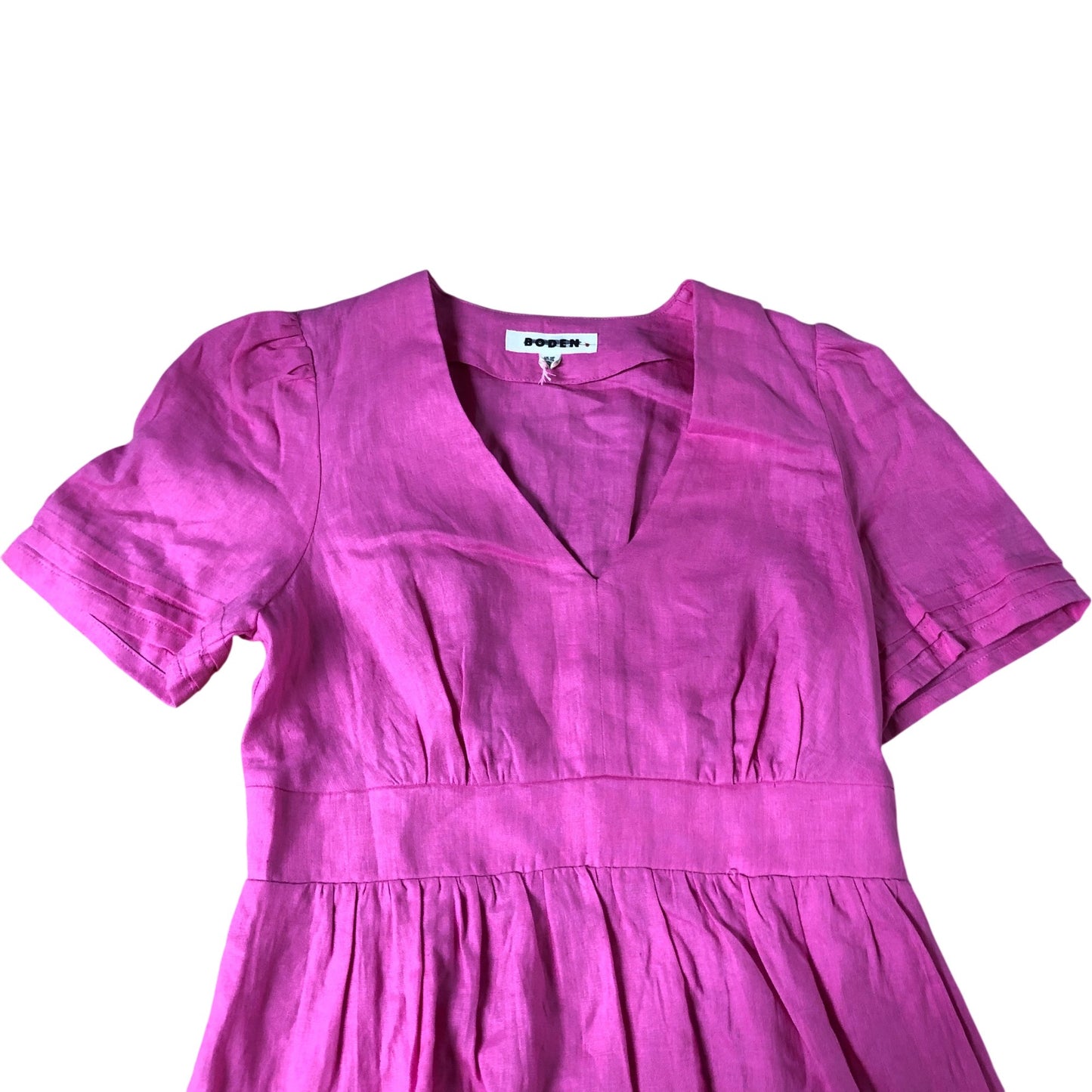 Women's Pink Linen Midi Dress Short Sleeve V Neck UK12