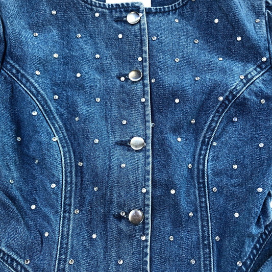 River Island Women's Denim Jacket With Rhinestones Blue Cotton