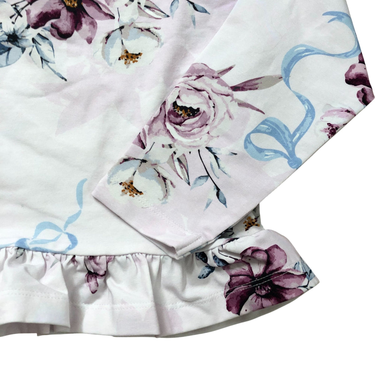 Floral Print Top Kids Long Sleeve Blouse Ruffled Hem 5-6 Years