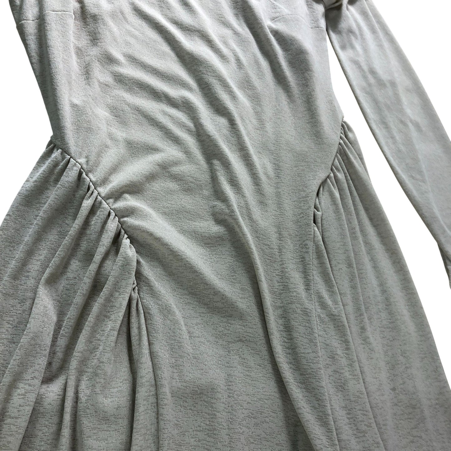 River Island Women's Long Sleeve Dress UK S Beige Rounded Neck Gathered Detail