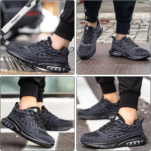 Steel Toe Cap Air Cushion Sneakers UK6 Men's Black Lightweight Athletic Shoes