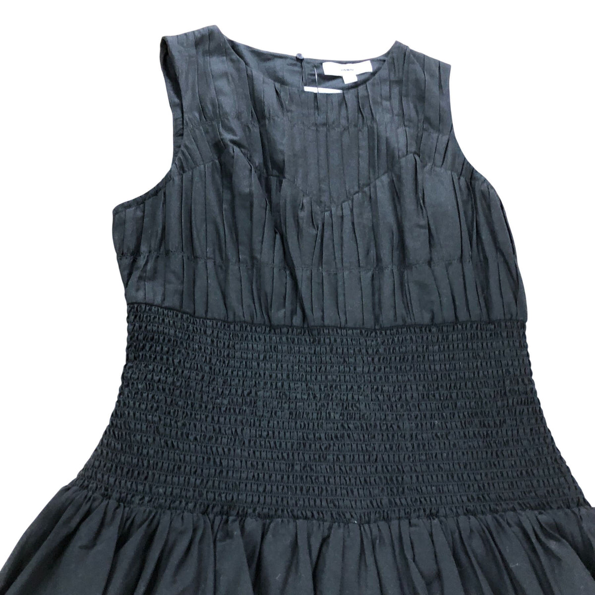 Black Pleated Shirred Dress UK12R Women's Sleeveless Smocked