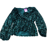 Lipsy Sequin Blouse UK12 Women's Green Long Sleeve Party Top